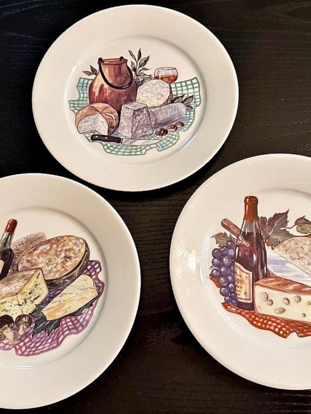 Porcelaine de Sologne Wine and Cheese Porcelain plate set of 3